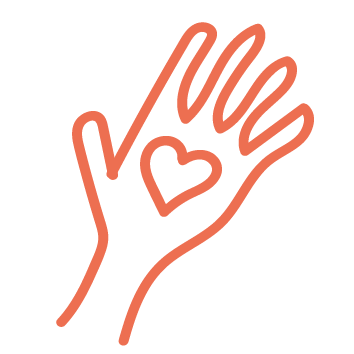 A graphic showing a hand with a love heart in the palm